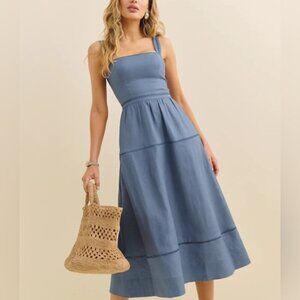 NEW Reformation Everett Linen Sleeveless Midi Dress Cornflower Blue | US 0 UK 4